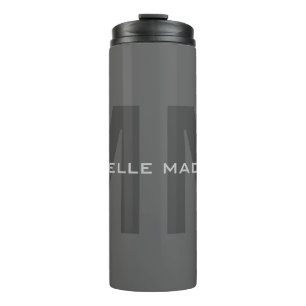 Gray Bold Monogram Modern Minimalist Name Initials Thermal Tumbler