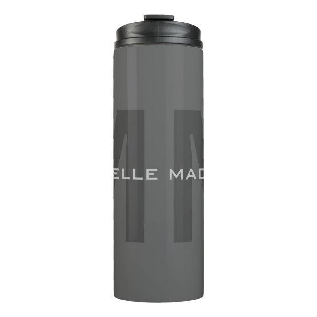 Gray Bold Monogram Modern Minimalist Name Initials Thermal Tumbler (Front)