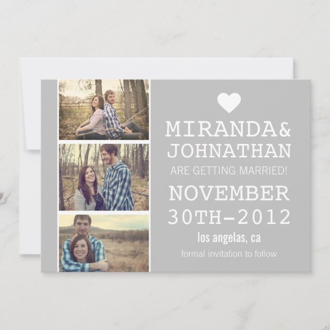 Gray Bold Photo Strip Save The Date Invites (Front)
