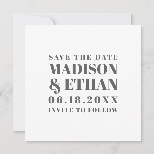 Gray Bold Typography Modern Wedding Save The Date (Front)