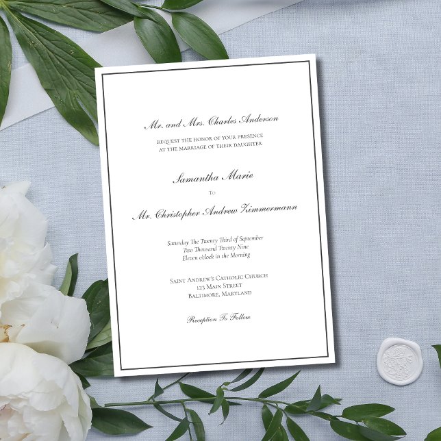 Gray Border Minimalist Traditional Formal Elegant  Invitation (Formal Traditional Classic Elegant Gray Silver Wedding Invitation with formal wording)