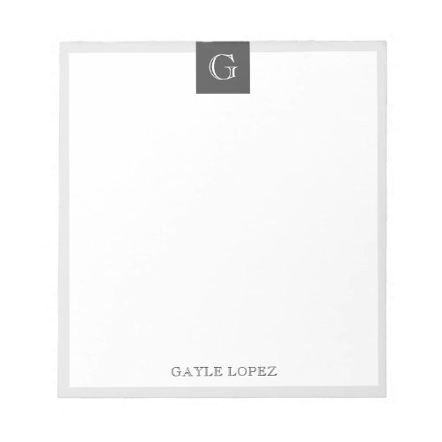 Gray Border Modern Rustic Monogram Notepad