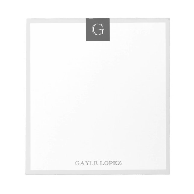 Gray Border Modern Rustic Monogram Notepad (Front)