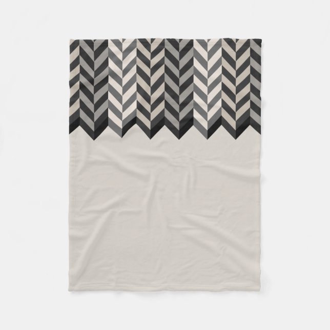 Gray Bordered Herringbone Stripes Pattern Fleece Blanket (Front)