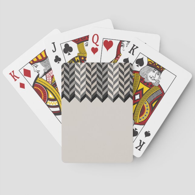 Gray Bordered Herringbone Stripes Pattern Poker Cards (Back)