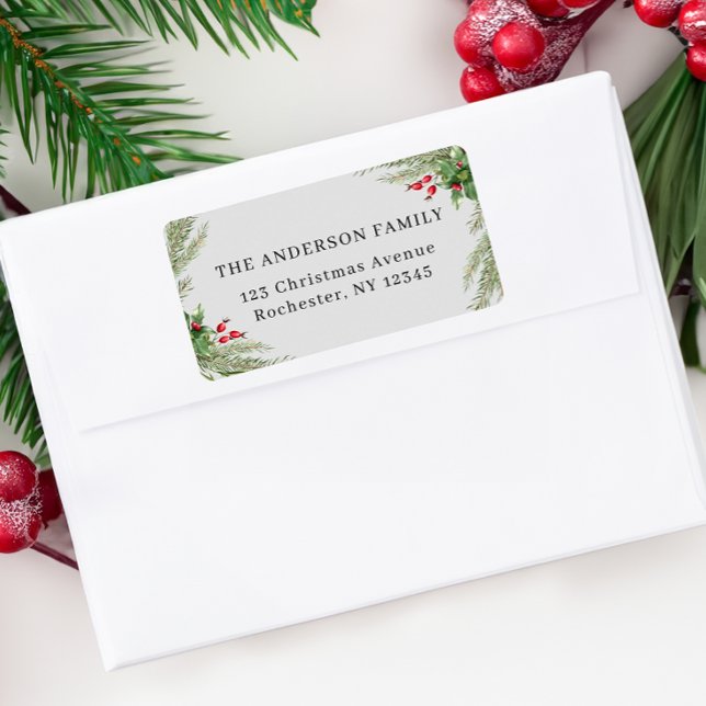 Gray Botanical Christmas Address Label (Creator Uploaded)