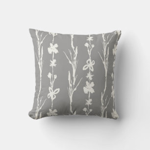 Gray Botanical Farmhouse Decor Throw Pillow