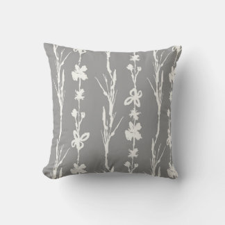 Gray Botanical Farmhouse Decor Throw Pillow