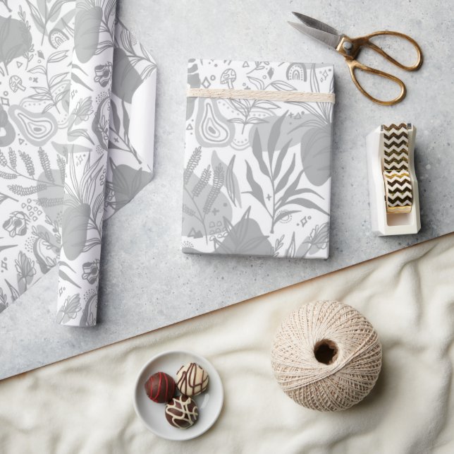 Gray Botanical Seamless Pattern  Wrapping Paper (Crafts)