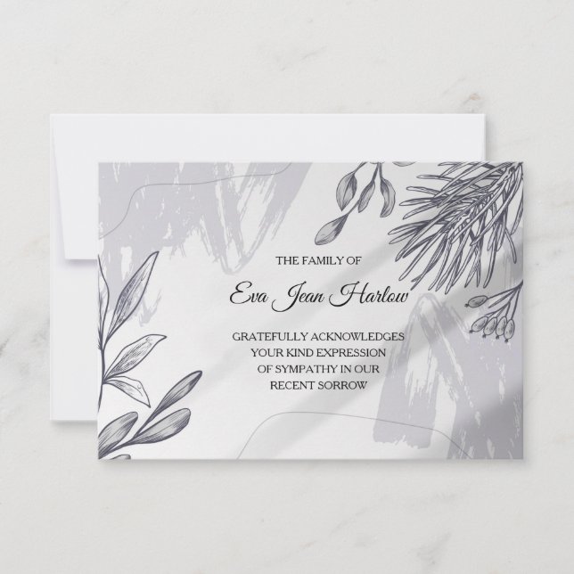 Gray Botanical Sympathy Thank You Card (Front)