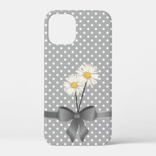 gray bow and daisies on polka dots iPhone 12 mini case