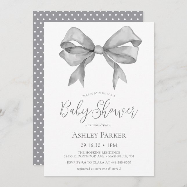 Gray Bow Boy Baby Shower Invitation (Front/Back)