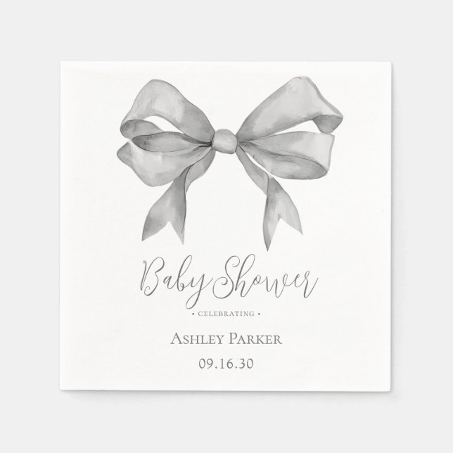 Gray Bow Boy Baby Shower Napkins (Front)
