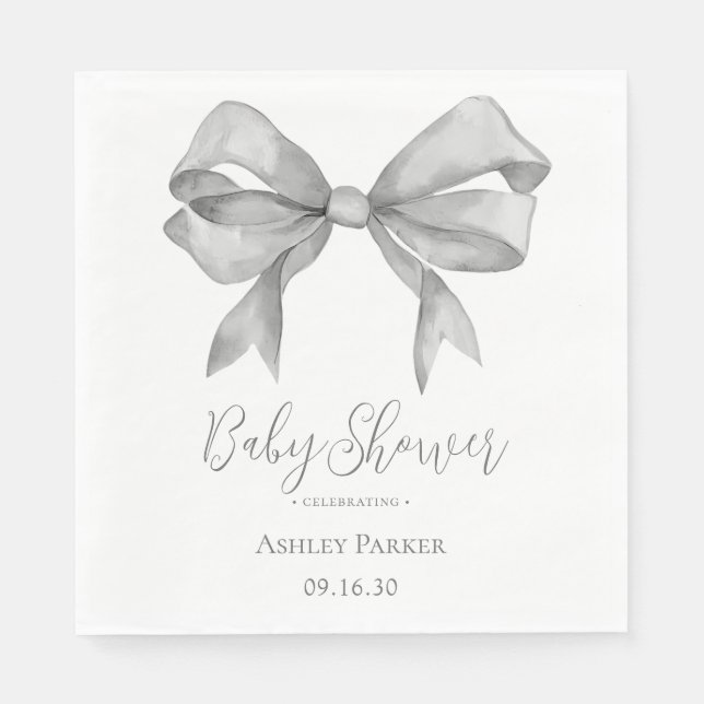 Gray Bow Boy Baby Shower Napkins (Front)