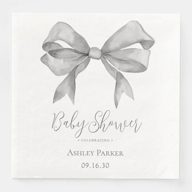 Gray Bow Boy Baby Shower Paper Dinner Napkins (Front)