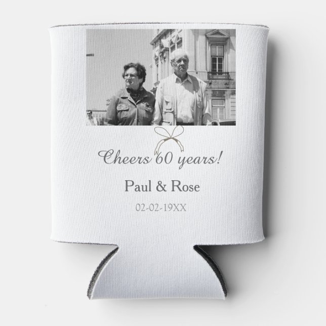 Gray bow cheers to 60 years anniversary wedding  can cooler (Front)