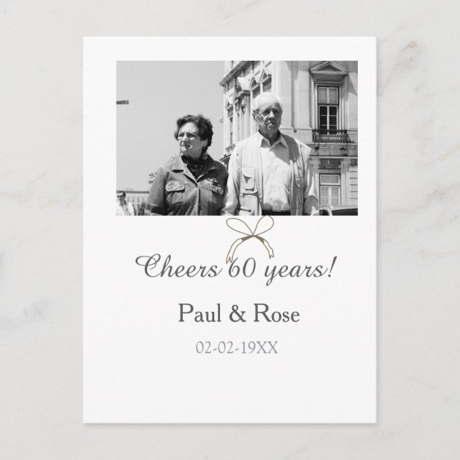 Gray bow cheers to 60 years anniversary wedding  postcard (Front)
