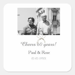 Gray bow cheers to 60 years anniversary wedding square sticker