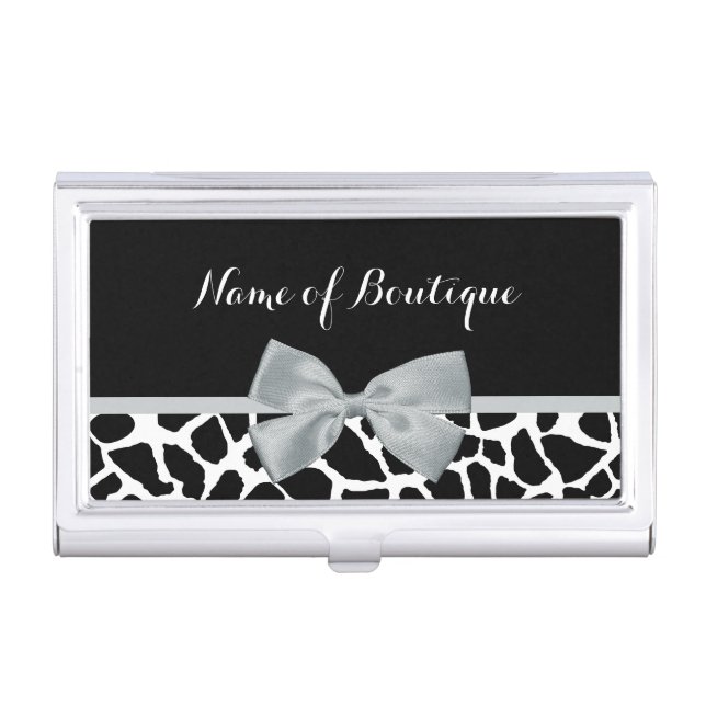 Gray Bow Leopard Boutique Case For Business Cards (Front)