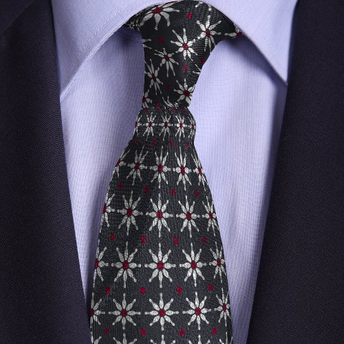Gray Bowling Pin Flower Pattern Neck Tie
