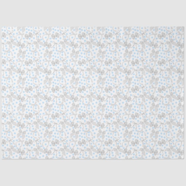 Gray Bows & Blue Dots Tissue Paper (Front)