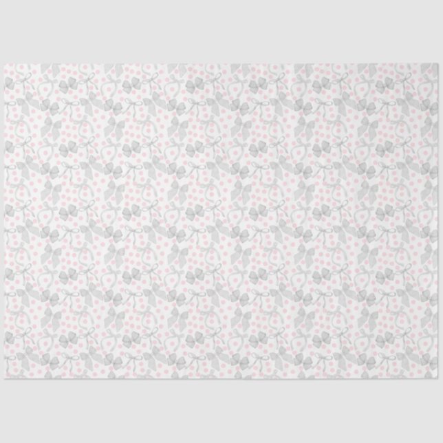 Gray Bows & Pink Dots Tissue Paper (Front)