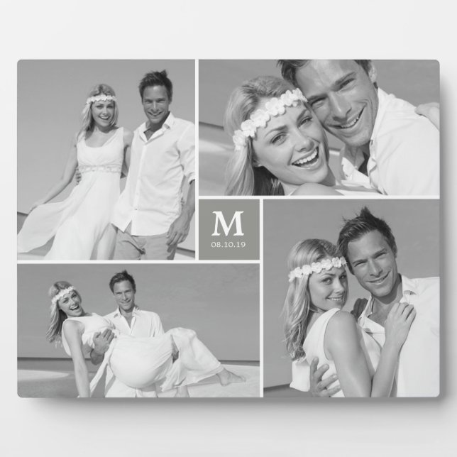 Gray Box Timeless Monogram Wedding Photo Easel Plaque (Front)
