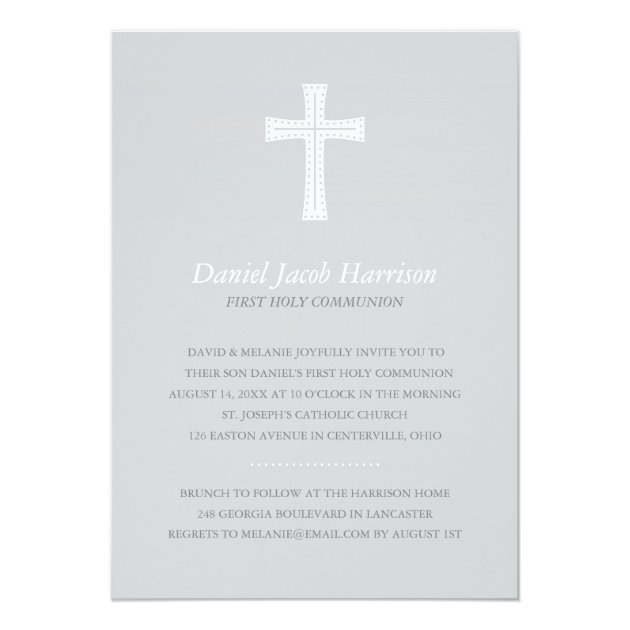 Gray Boys First Communion Invitation