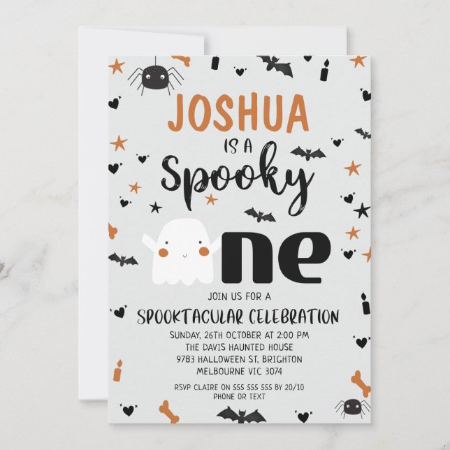 Gray Boys Spooky One Halloween 1st Birthday Invitation (Front)