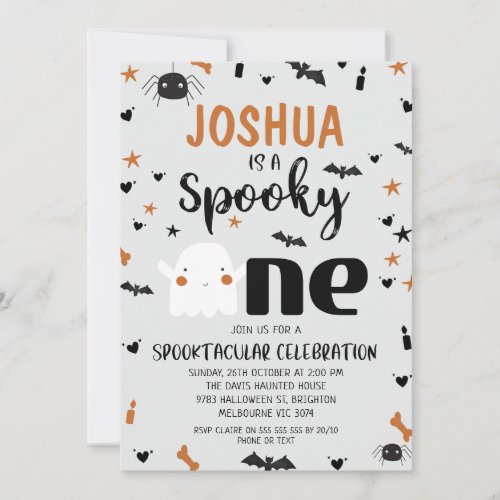 Gray Boys Spooky One Halloween 1st Birthday Invitation