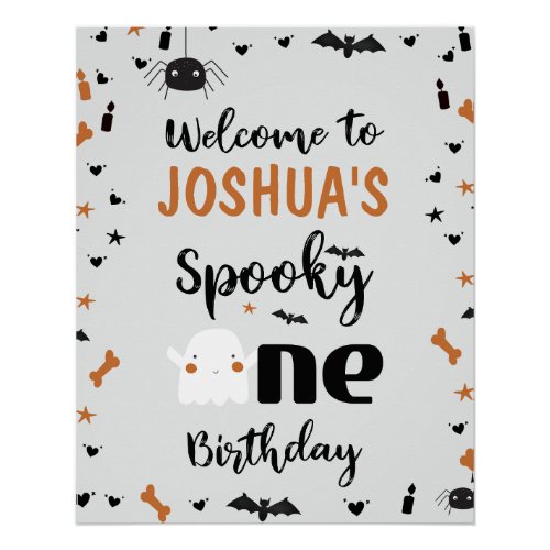 Gray Boys Spooky One Halloween 1st Birthday Poster