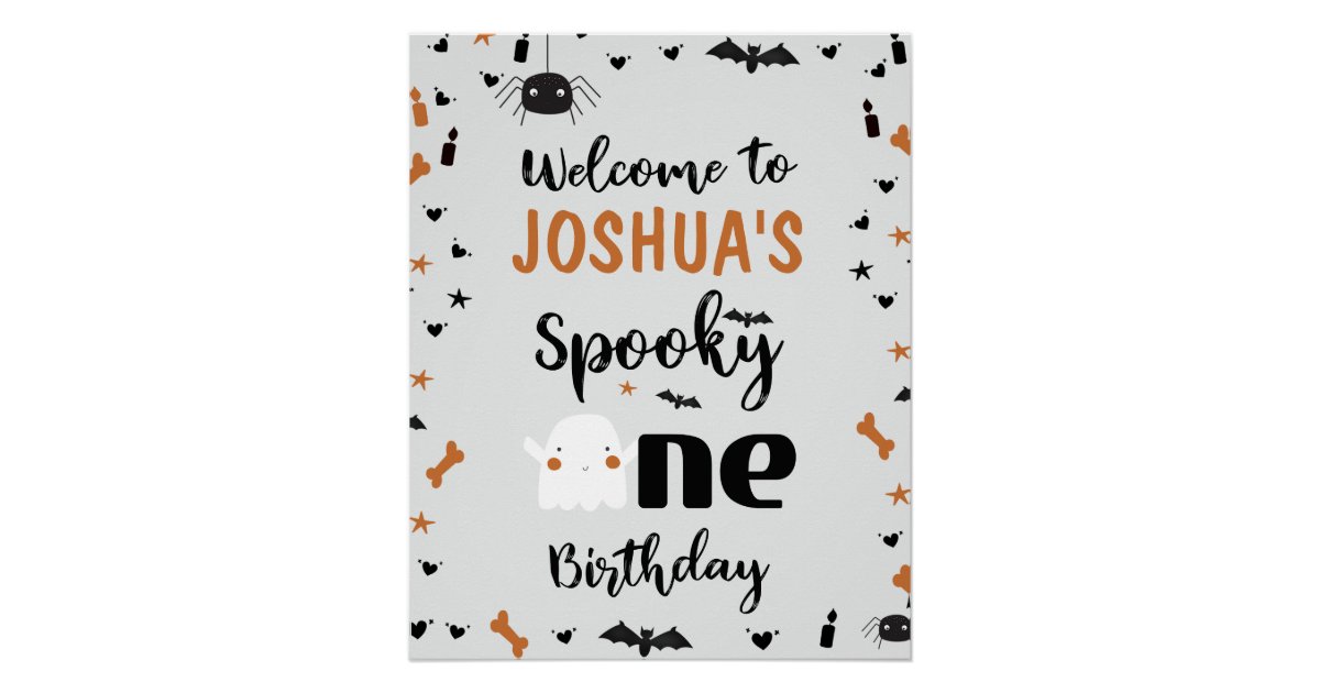 Gray Boys Spooky One Halloween 1st Birthday Poster | Zazzle
