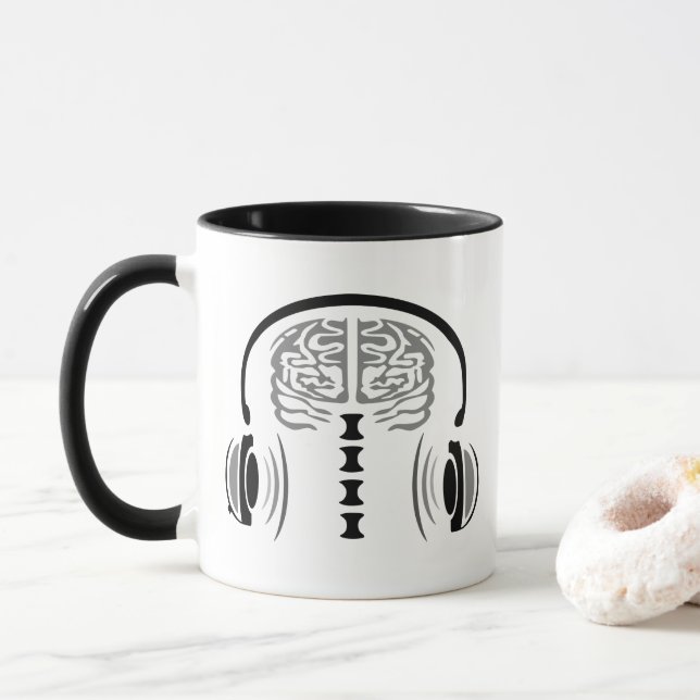 Gray Brain Listing to Music Mug (With Donut)