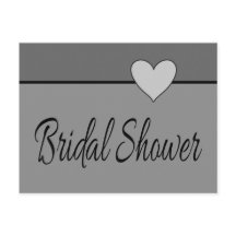 Gray Bridal Shower Heart Invitation Grey & Black