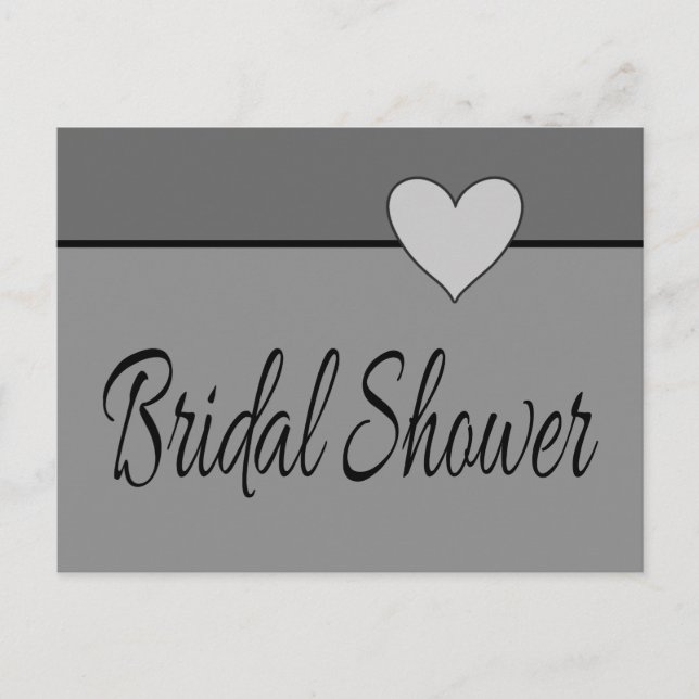Gray Bridal Shower Heart Invitation Grey & Black Postcard (Front)