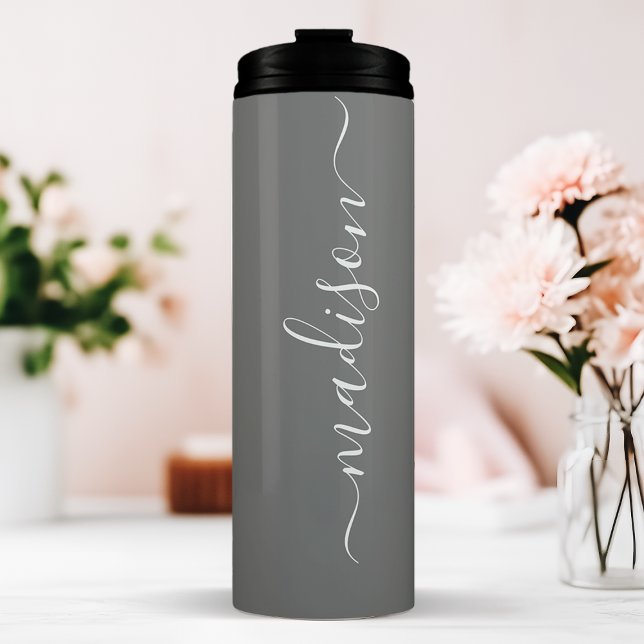 Gray Bridesmaid Stylish Signature Script Name Thermal Tumbler (Creator Uploaded)