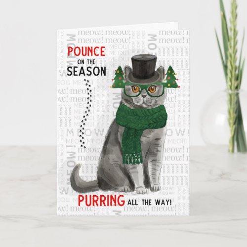 Gray British Shorthair Cat Funny Christmas Card