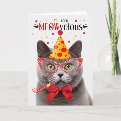 Gray British Shorthair Cat MEOWvelous Birthday Card