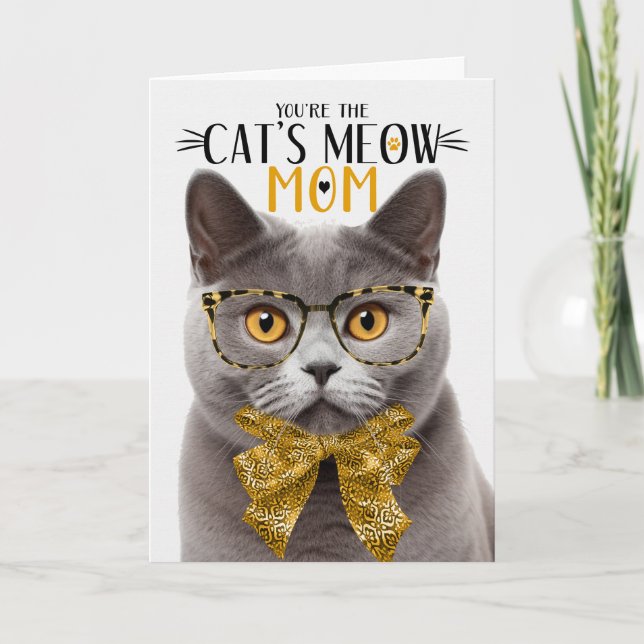 Gray British Shorthair Cat Pet Mom on Mother's Day Holiday Card (Front)