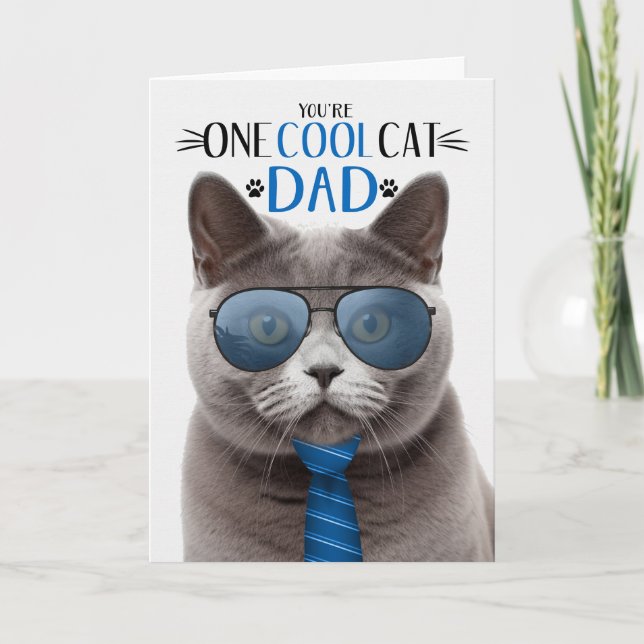 Gray British Shorthair Father's Day One Cool Cat Holiday Card (Front)