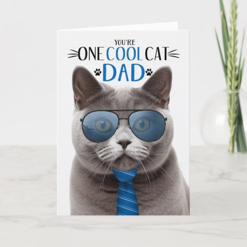 Gray British Shorthair Fathers Day One Cool Cat Holiday Card