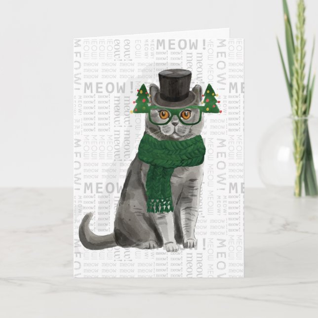 Gray British Shorthair Funny Christmas Cat Card (Front)