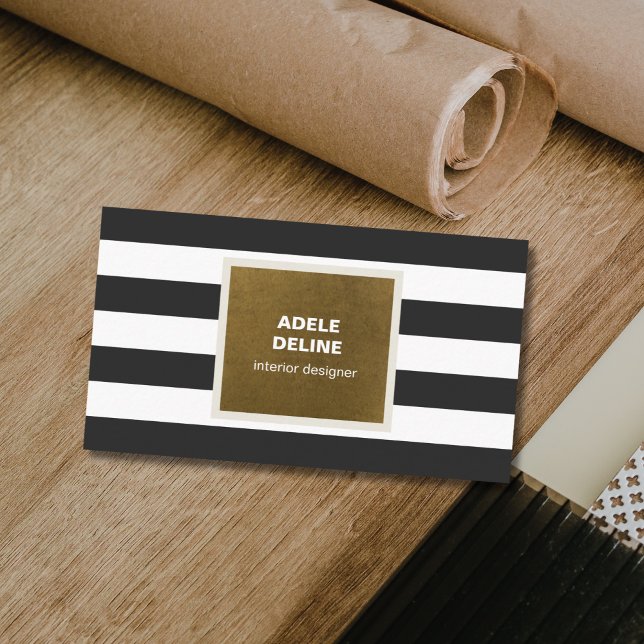 Gray Bronze Stripes Elegant Interior Designer Business Card (Creator Uploaded)