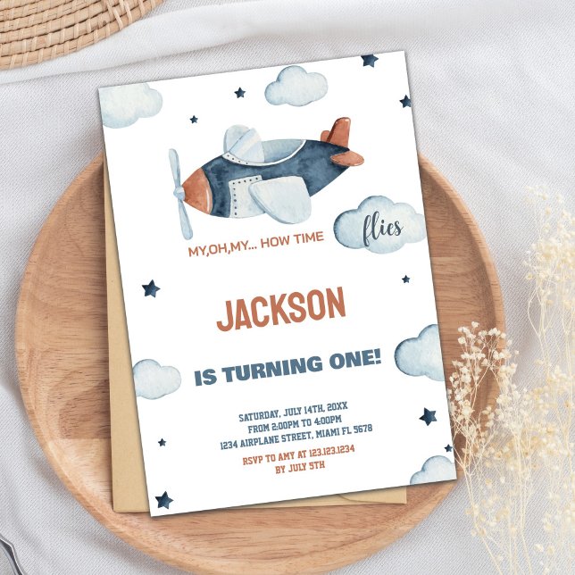 Gray Brown Airplane Birthday Invitations (Gray Brown Airplane Birthday Invitations)