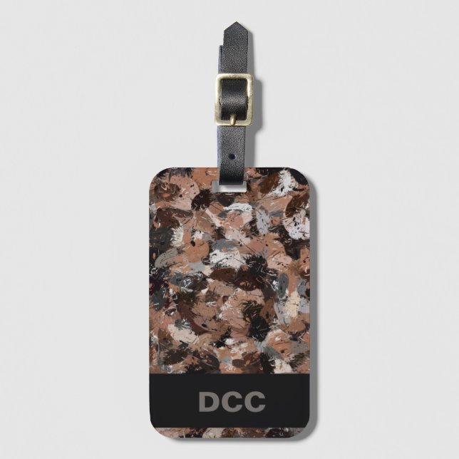 Gray, Brown and Black Paint Splatters   Luggage Tag (Front Vertical)