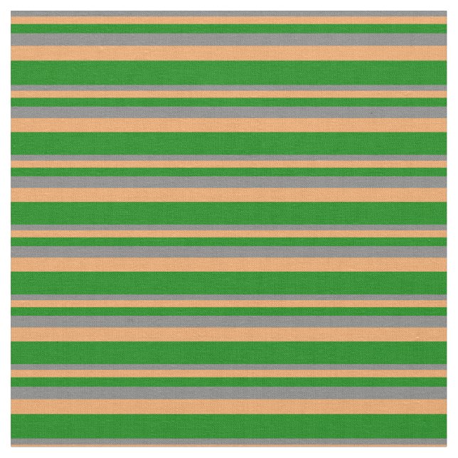 Gray, Brown, and Green Colored Stripes Fabric (Close Up)