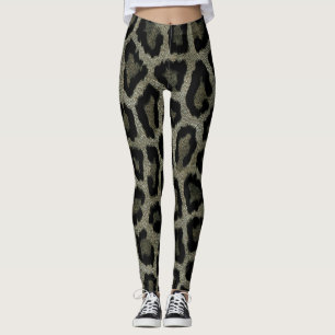 Gray Brown Black Leopard Animal Print Leggings