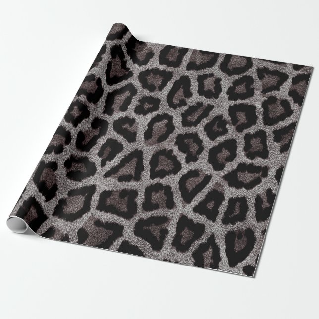 Gray Brown Black Leopard Animal Print Wrapping Paper (Unrolled)