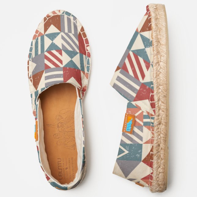 Gray Brown Blue Grunge Geometric Pattern Espadrilles (Side)
