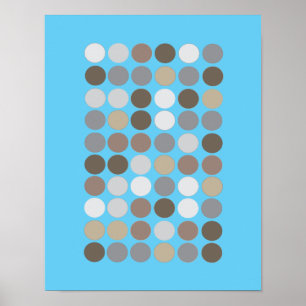 Gray & Brown Circles Blue Modern Pattern Abstract Poster